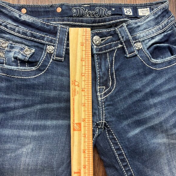Miss Me Signature Boot Jeans Rhinestones Flowers Medium Wash Jeans Size 25 - Picture 7 of 12